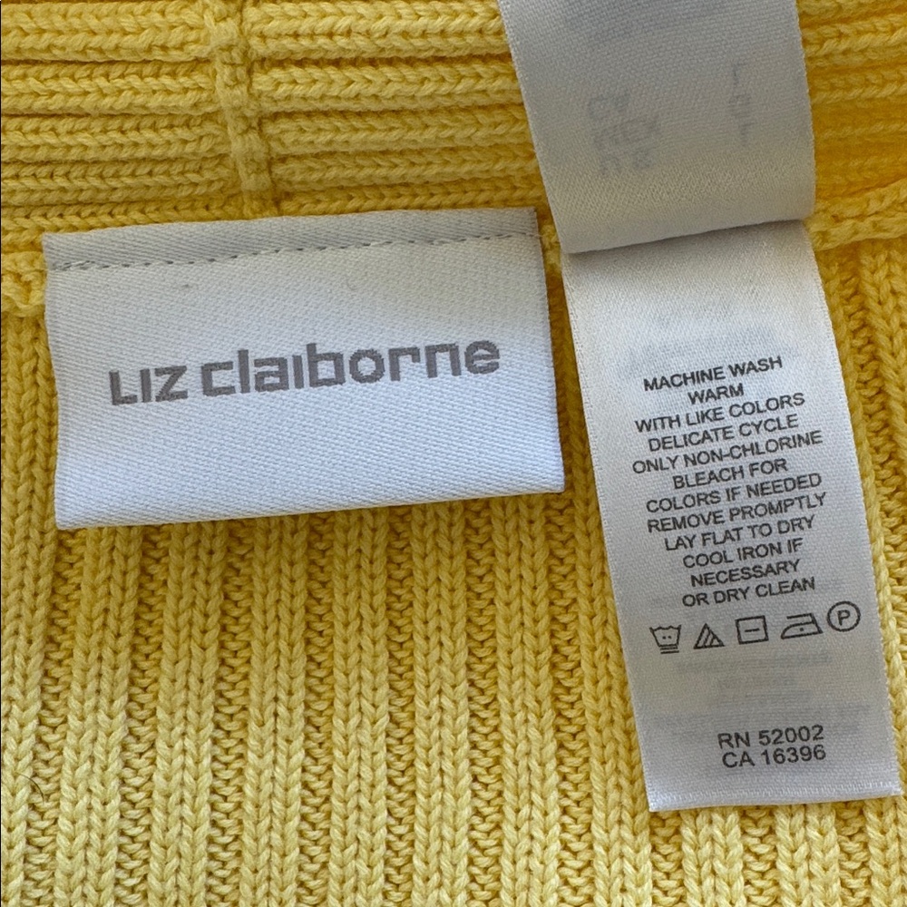 Vintage Y2K Liz Claiborne bright yellow ribbed knit notch neckline sweater large - Picture 13 of 13